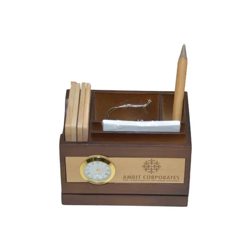 Wooden Pen Holder with Card Holder