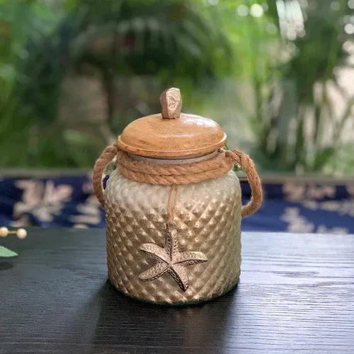 Woven Jar with Bead Handle - Cane