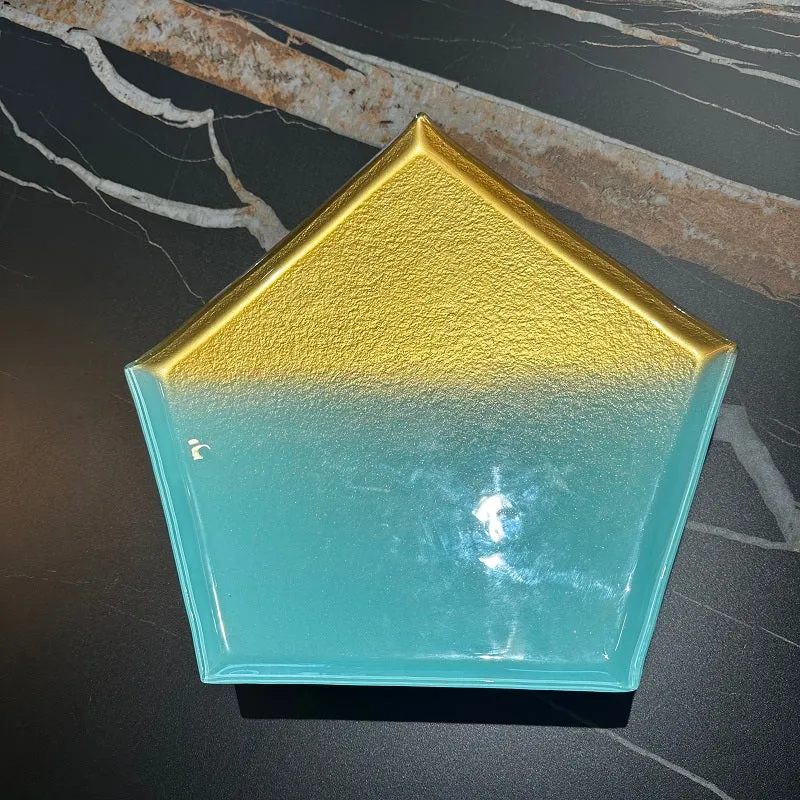 Electric Blue Gold platter Set of 5