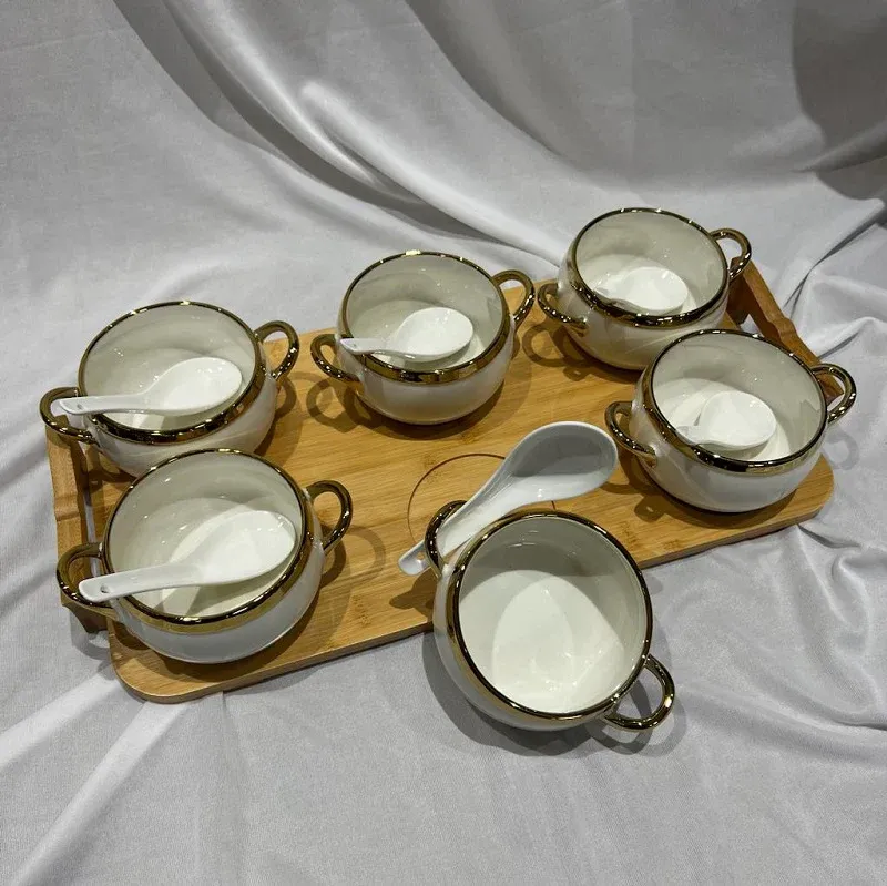 Bowl Set of 6 with Bamboo Tray