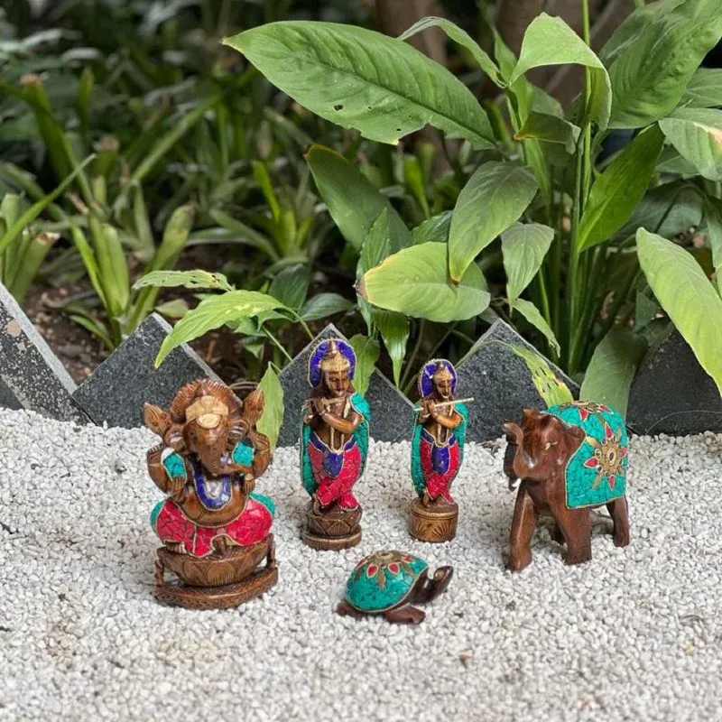 Wooden Ganesh on Kamal with Stone
