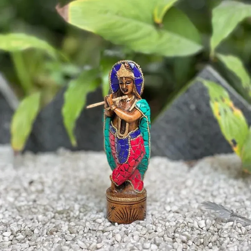 Wooden Balgopal with Green Stone