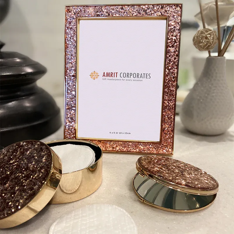 Set Of Shimmer Frame, Compact Mirror & Box