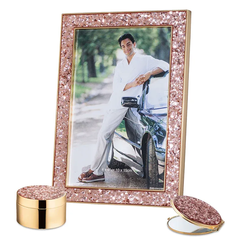 Set Of Shimmer Frame, Compact Mirror & Box